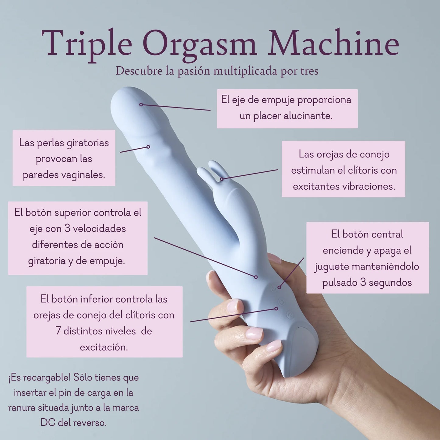 Triple O Machine - Vibrador de Empuje de Doble Acción